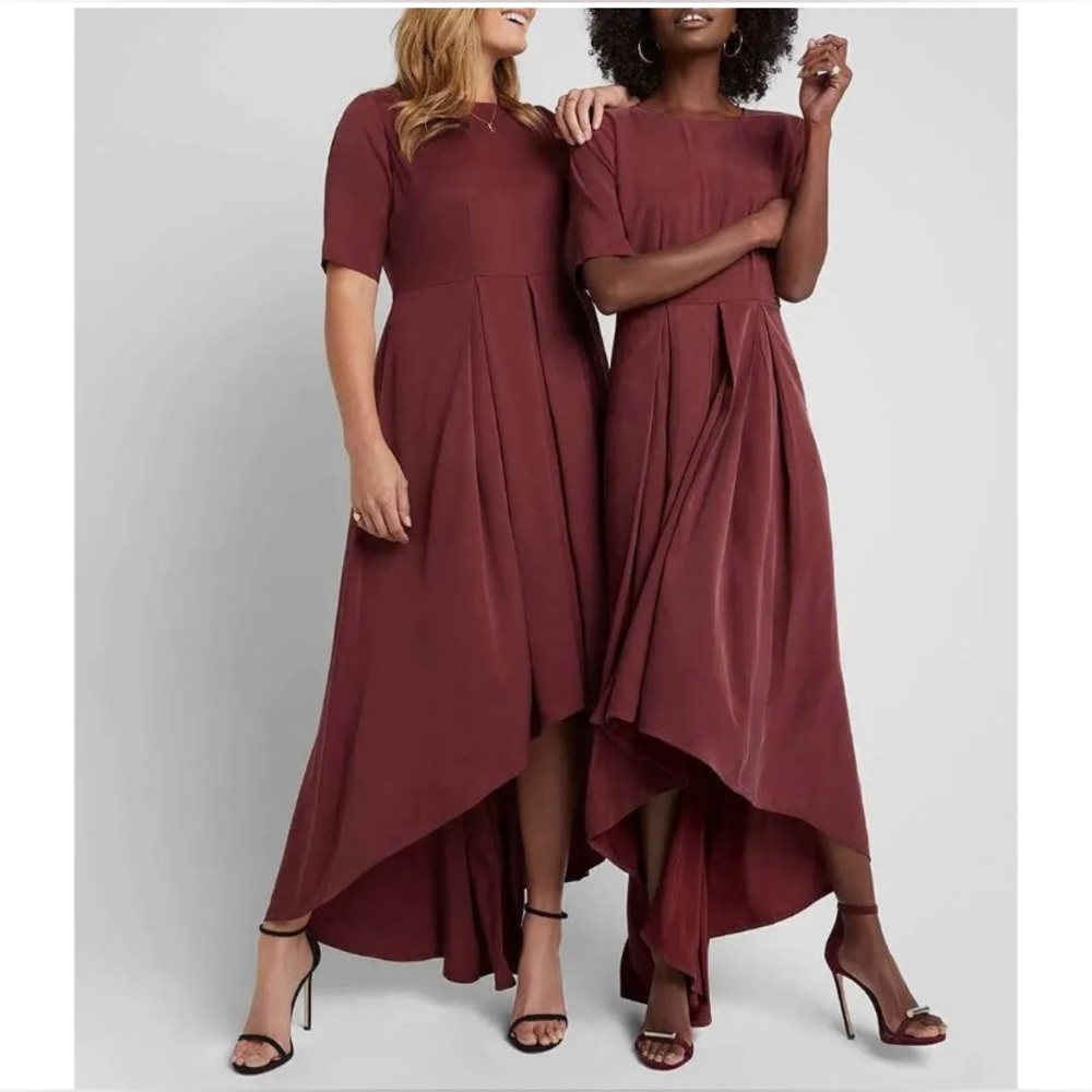 Universal Standard GOOP Maya Hi Low Dress Aubergine Pleated Cupro Blend S